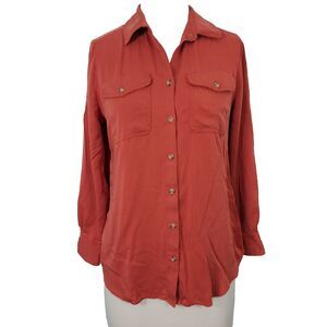 Chico's Silky Soft Burnt Orange Long Sleeve Button Up Shirt Size 1 Womens 8/10